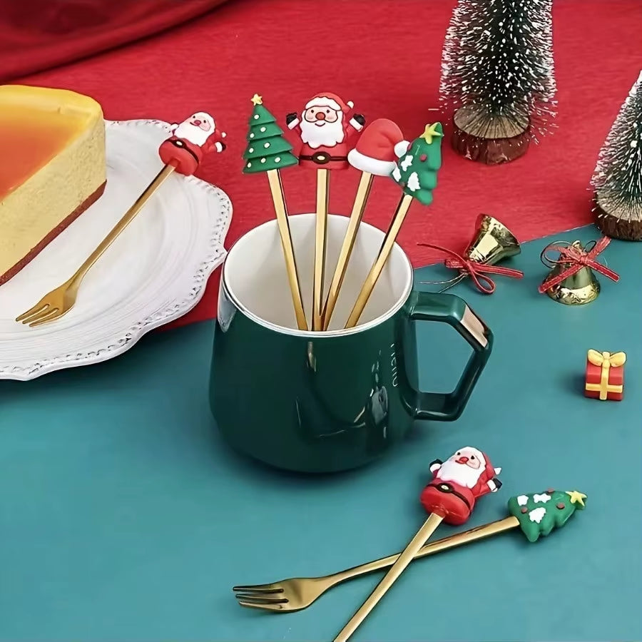 A Set of Christmas Stainless Steel Tableware, Spoons and Forks - Can Be Put in the Dishwasher, Holiday Gift Set with Gift Box