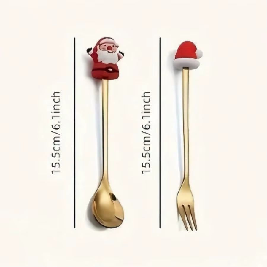 A Set of Christmas Stainless Steel Tableware, Spoons and Forks - Can Be Put in the Dishwasher, Holiday Gift Set with Gift Box